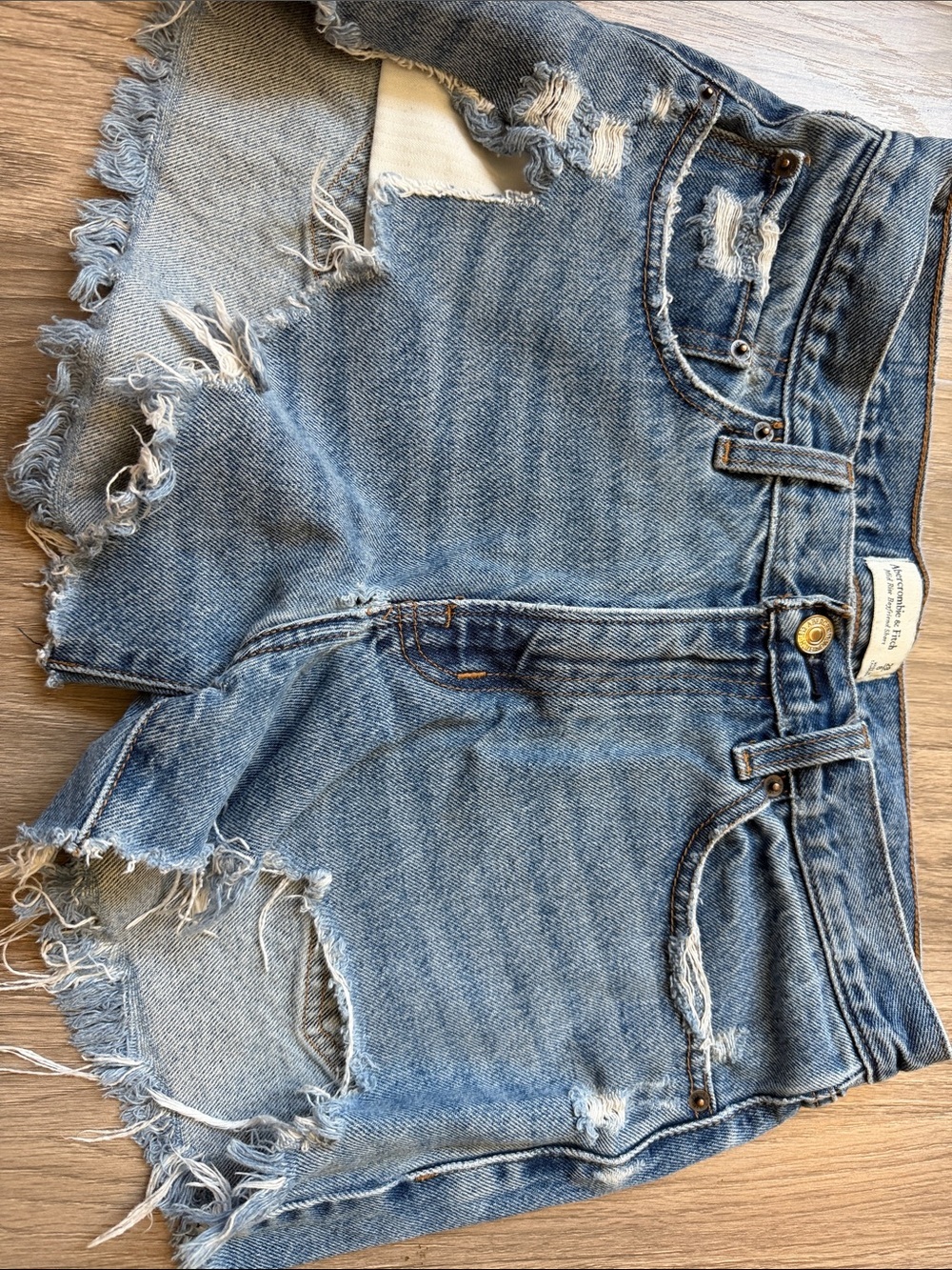 Abercrombie & Fitch Mid-Rise Boyfriend Denim Shorts in Light Blue